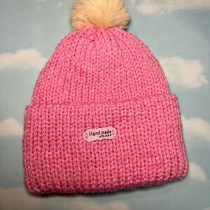 Handmade Pink Pom Beanie Hat